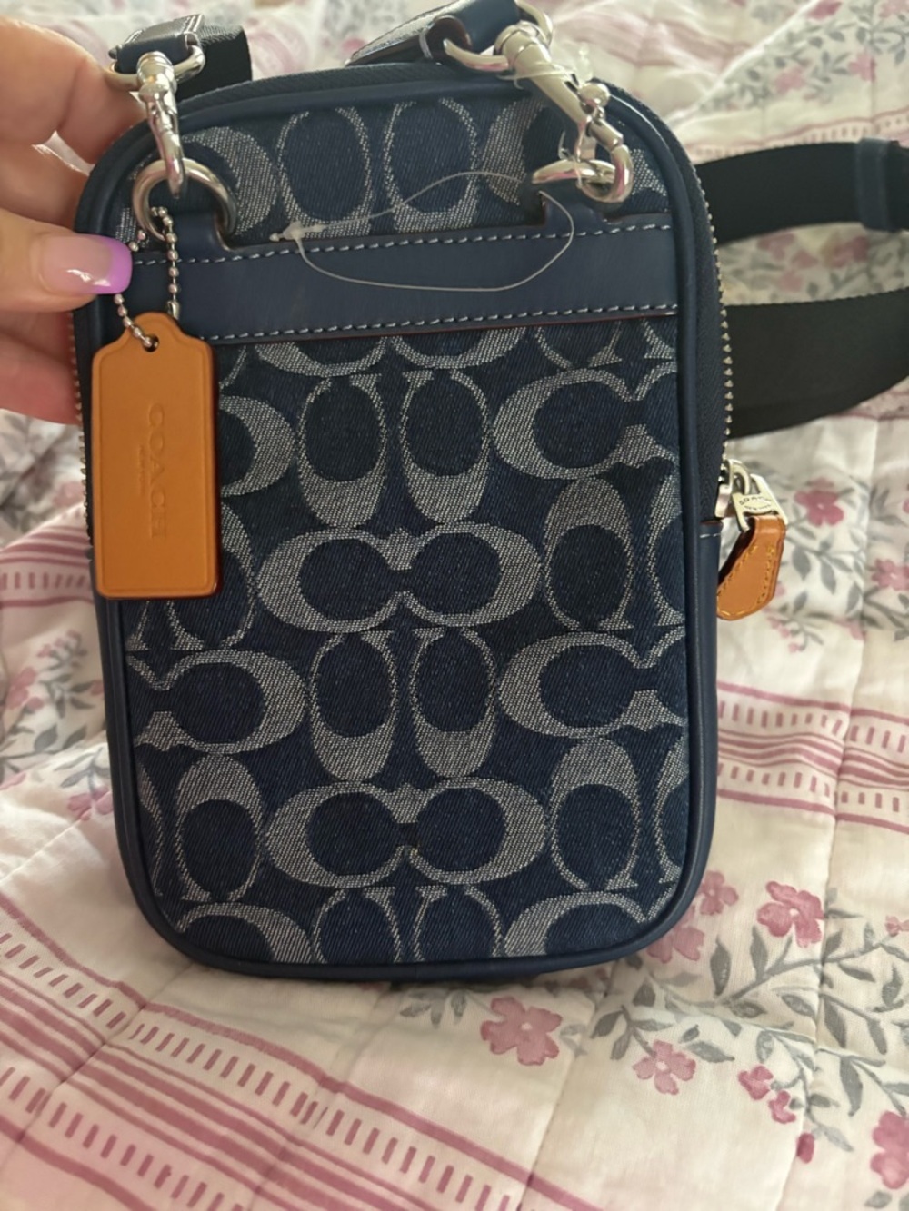 Coach Navy Signature Canvas Belt Bag with blue strap - Picture 2 of 5